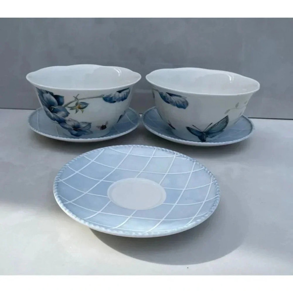 Lenox Butterfly Meadow Blue Two Rice Bowls and 3 Small Plates Porcelain 6"x3" - Picture 1 of 16
